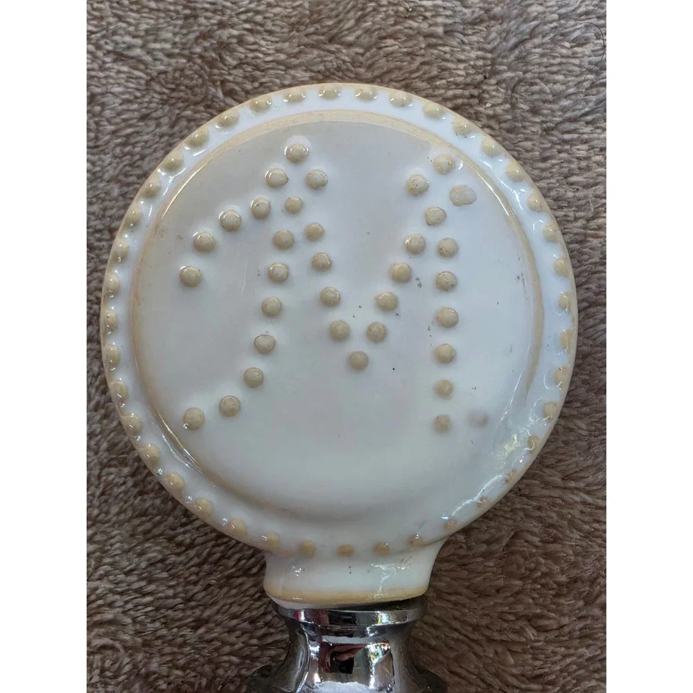 Monogram Initial M Ceramic Wine Bottle Stopper Chrome Metal Beaded White Cream